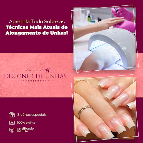 Criativo oficial do curso mostrando unhas alongadas e cabine LED